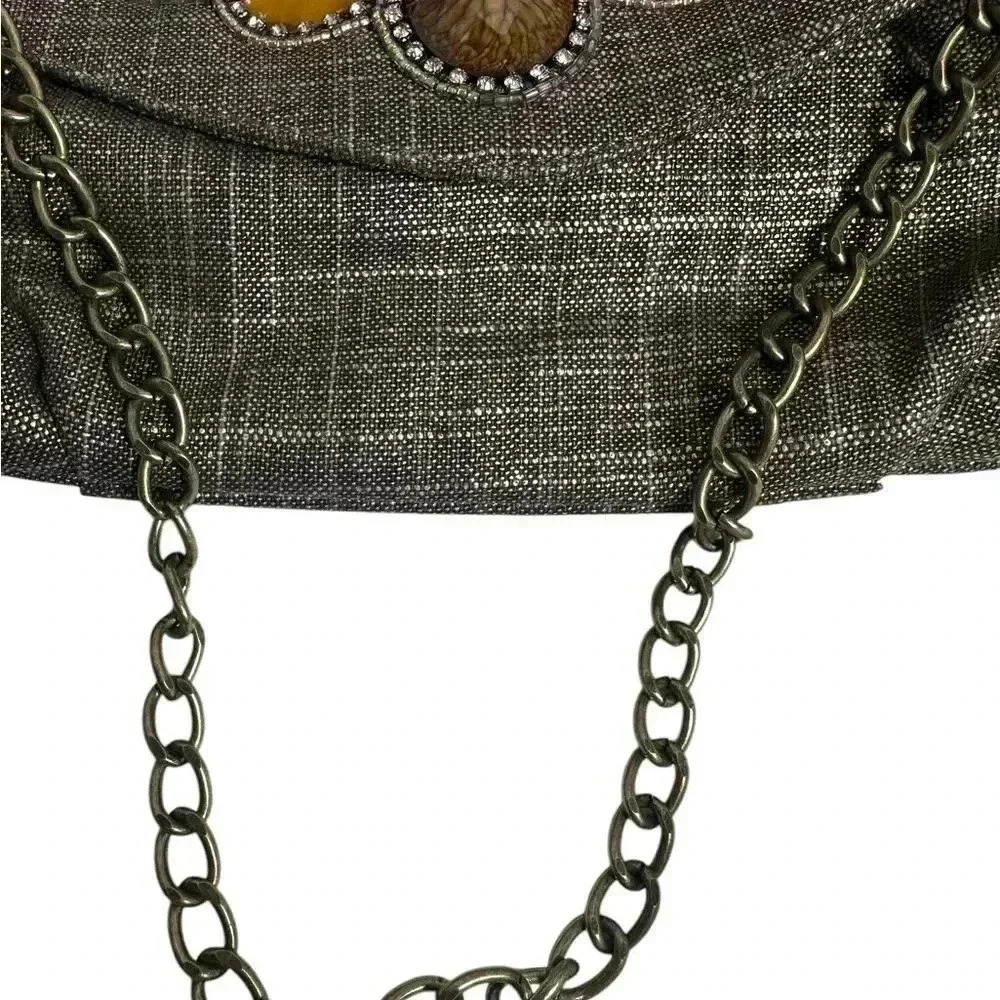Chico’s bag linen bag with embellishments on the front chain strap - Picture 5 of 10